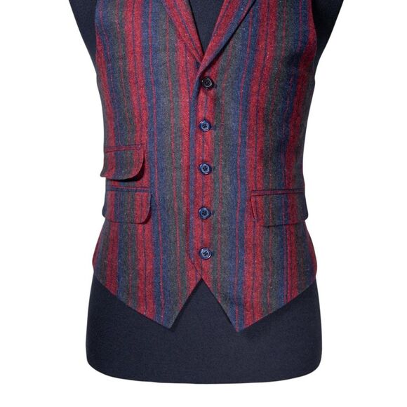 Mens Vest 40R Red Blue Green Striped Wool Waistcoat Medium Western Casual Preppy - Picture 5 of 10